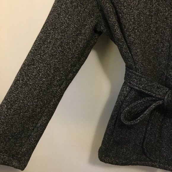 Hooded Button Up Charcoal Grey Cotton Blend Tie Waist Coat - Picture 7 of 15